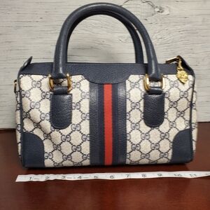 Vintage GUCCI GG Supreme Monogram Ophidia GG Blue Boston Bag #2390069
